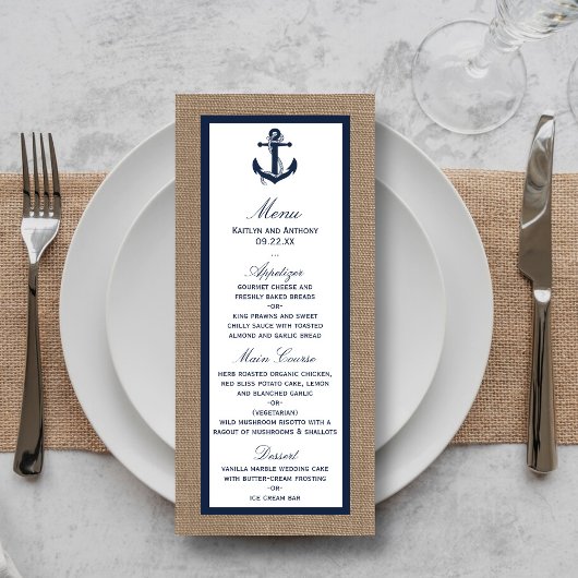 Menu L'Ancre De La Marine Sur La Collection De Mariages