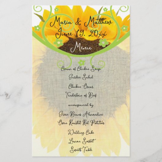 Menu Landelijke soonnebloem Weduwen (Voorkant)