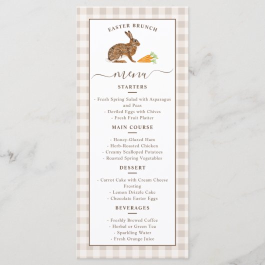 Menu Lapin Mignon Et Carottes Gingham Beige Brunchtime (Devant)