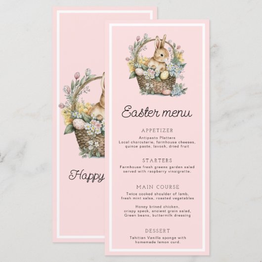 Menu Lapin Pâques Rose Pâle (Devant / Derrière)