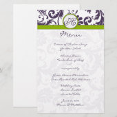 Menu Lapis Purple et Apple Green Mariage damassé (Devant / Derrière)