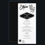 Menu Las Vegas Casino Destination Mariage Noir<br><div class="desc">Un design mariage à thème unique dessiné à la main par Las Vegas Casino. Destination moderne Las Vegas, Nevada thème mariage avec cartes à jouer, casino de jeux d'argent illustrations à thème. Une carte de menu mariage Las Vegas en noir et blanc, idéale pour les mariages à thème casino. Des...</div>