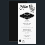 Menu Las Vegas Casino Destination Mariage Noir<br><div class="desc">Un design mariage à thème unique dessiné à la main par Las Vegas Casino. Destination moderne Las Vegas, Nevada thème mariage avec cartes à jouer, casino de jeux d'argent illustrations à thème. Une carte de menu mariage Las Vegas en noir et blanc, idéale pour les mariages à thème casino. Des...</div>