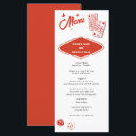 Menu Las Vegas Casino Destination Mariage Rouge<br><div class="desc">Un design mariage à thème unique dessiné à la main par Las Vegas Casino. Destination moderne Las Vegas, Nevada thème mariage avec cartes à jouer, casino de jeux d'argent illustrations à thème. Une carte de menu mariage Las Vegas rouge et blanc est idéale pour les mariages à thème casino. Des...</div>