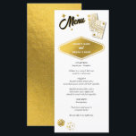 Menu Las Vegas Casino Destination Wedding Gold<br><div class="desc">Un design mariage à thème unique dessiné à la main par Las Vegas Casino. Destination moderne Las Vegas, Nevada thème mariage avec cartes à jouer, casino de jeux d'argent illustrations à thème. Une carte de menu mariage de Las Vegas en faux or idéal pour les mariages à thème casino. Des...</div>