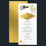 Menu Las Vegas Casino Destination Wedding Gold<br><div class="desc">Un design mariage à thème unique dessiné à la main par Las Vegas Casino. Destination moderne Las Vegas, Nevada thème mariage avec cartes à jouer, casino de jeux d'argent illustrations à thème. Une carte de menu mariage de Las Vegas en faux or idéal pour les mariages à thème casino. Des...</div>