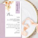 Menu Lavande, brosse à broche personnalisée avec le nom<br><div class="desc">Pourquoi passer à l'endroit cartes et cartes de menu quand vous pouvez avoir un élégant menu tout-en-un élégant personnalisé avec chaque nom d'invité! Contemporain, simple et élégant design avec des détails floral d'aquarelle exquis dans un beau mélange de teintes pêche, orange, rousse, rose poussiéreuse, crème et champagne. Eléments calligraphiques écrits...</div>