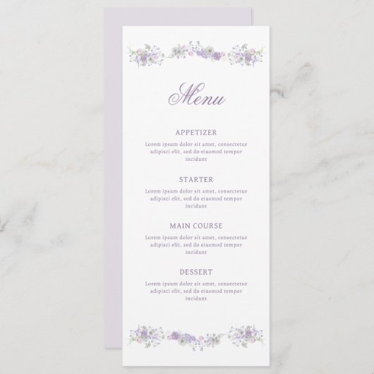 Menu Lavande florale classique Lilac (Devant / Derrière)