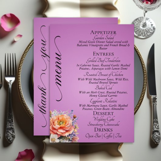 Menu Lavande - Monogramme, Fleurs sauvages & Merci