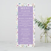 Menu Lavande Purple Aquarelle Florale Élégant Mariage (Debout devant)