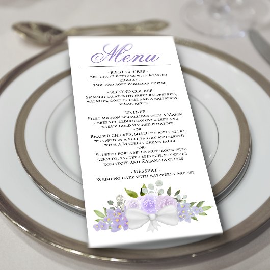 Menu Lavande Purple Aquarelle Florale Élégant Mariage