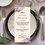 Menu Lavender champagne cream floral wedding<br><div class="desc">Elegant Floral Dinner Menu for Birthday, Wedding or Special Events Create a beautiful and coordinated table setting with this elegant floral dinner menu. Featuring lavender and champagne, ivory tones with delicate watercolor flowers and greenery, this menu design perfectly matches the invitation suite for a refined and stylish celebration. Ideal for...</div>