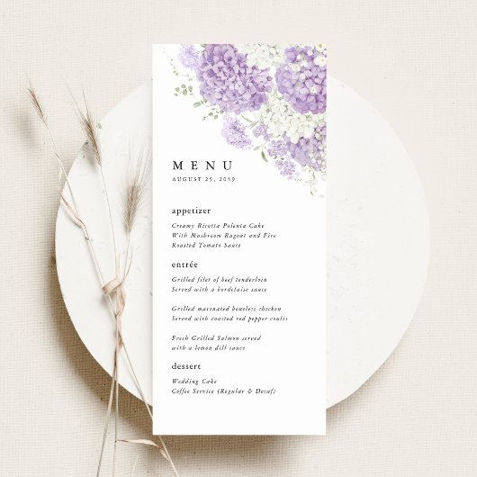 Menu Lavender Lilac White Floral Wedding Reception