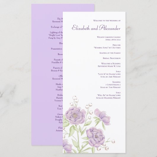 Menu Lavender Purple Rose Wedding Programs (Devant / Derrière)