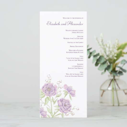 Menu Lavender Purple Rose Wedding Programs (Debout devant)