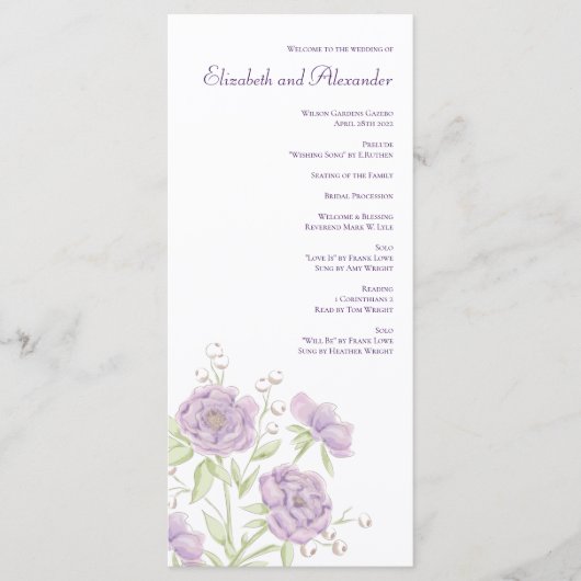 Menu Lavender Purple Rose Wedding Programs (Devant)