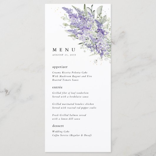 Menu Lavender & Sage Green Floral Wedding Dinner (Devant)