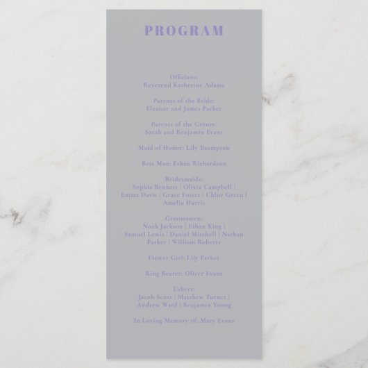 Menu Lavender Silver minimal modern program wedding (Dos)