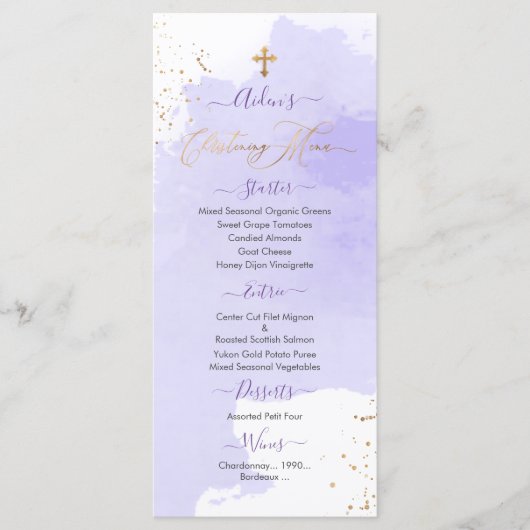 Menu Lavender Watercolor Christening+1er Anniversaire M (Devant)
