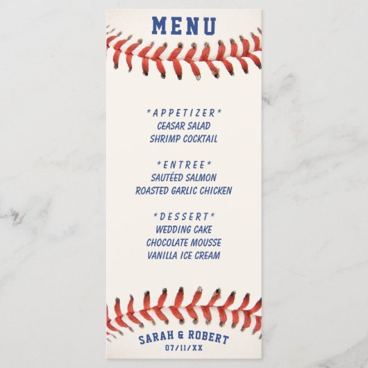 Menu Le Baseball La Réception De Mariage Parfaite (Devant)