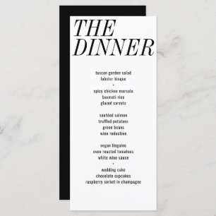 Menu Le dîner Mariage unique de typographie noir blanc