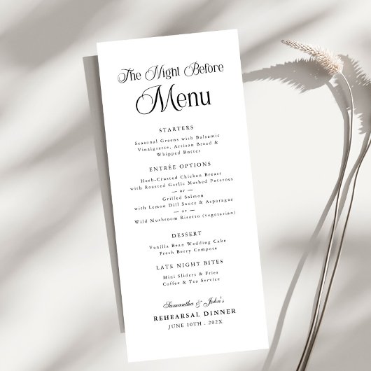 Menu Le Soir Avant le Dîner de Répétition Élégant Moder