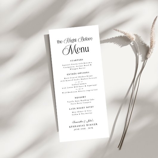 Menu Le Souper de Répétition Élégant Moderne de la Veil