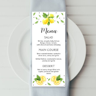 Menu Lemon, bewerkbaar afdrukbaar menu