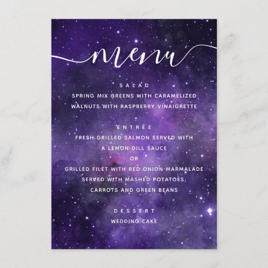Menu Les étoiles de l'univers. Mariage de script de nui (Devant)