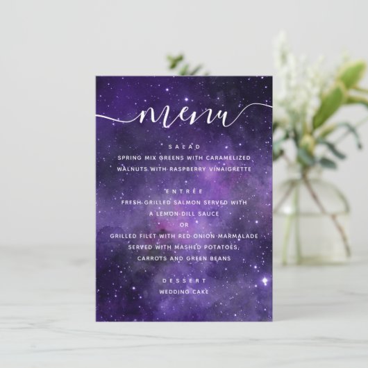 Menu Les étoiles de l'univers. Mariage de script de nui (Debout devant)