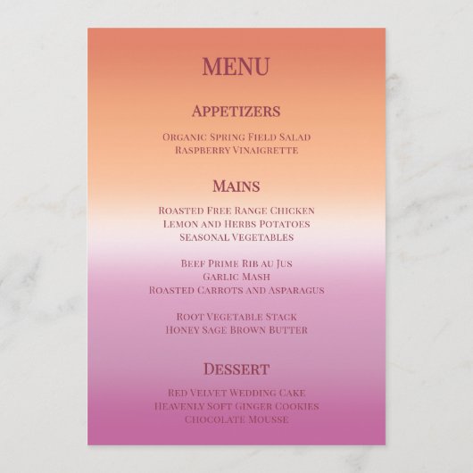 Menu Lesbian Wedding Photo Pride Flag Gradient (Dos)