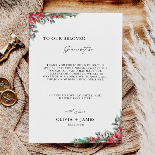 Menu Lettre de Merci de Noël, note de Napkin