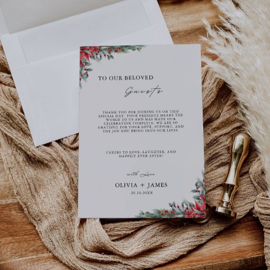 Menu Lettre de Merci de Noël, note de Napkin