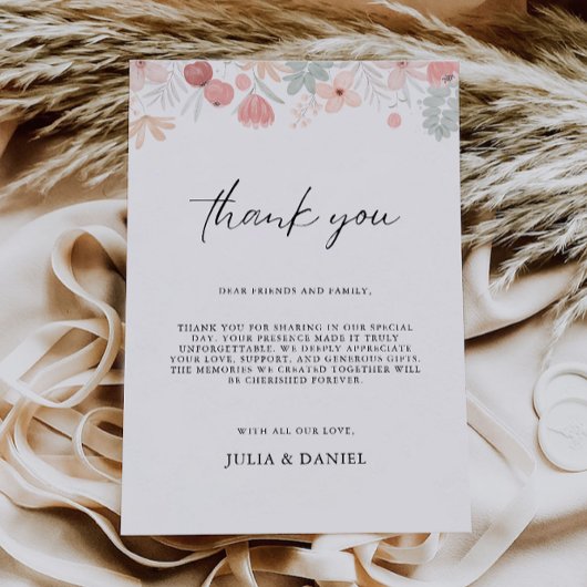 Menu Lettre fleur sauvage Merci, note Napkin