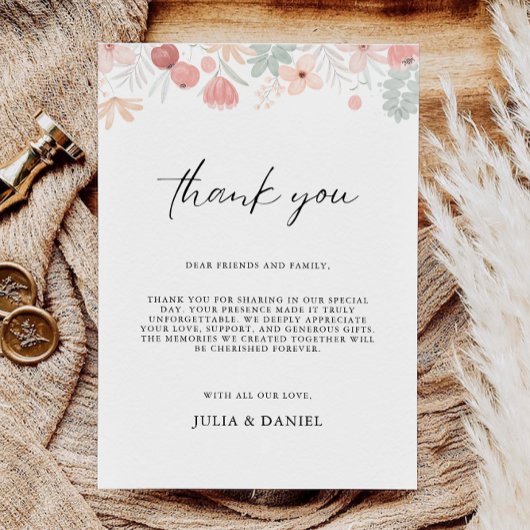 Menu Lettre fleur sauvage Merci, note Napkin