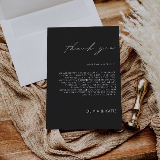 Menu Lettre Merci noir, note Napkin