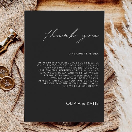 Menu Lettre Merci noir, note Napkin