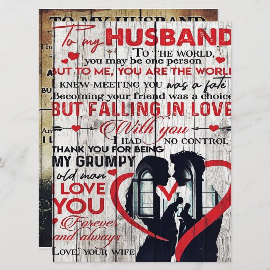 Menu Lettre mignonne pour mari | À mon mari présent (Devant / Derrière)