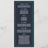 Menu Lever de soleil en voilier, Restaurant Slimline (Dos)