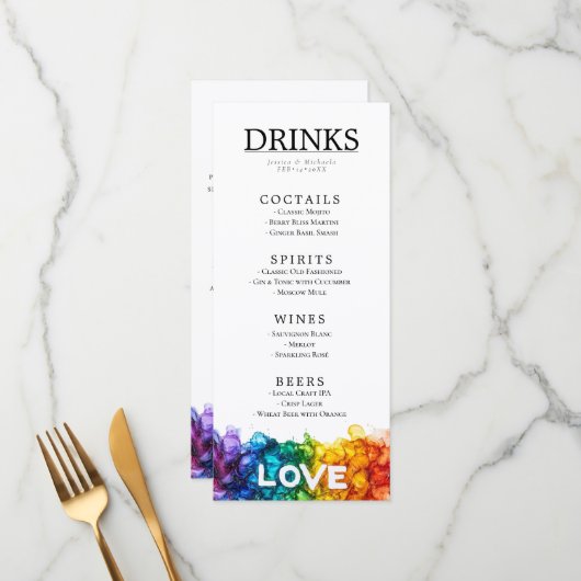 Menu 🌈 LGBT + texte adorable Peint avec mariage d'amou (Devant/Arrière en situation)