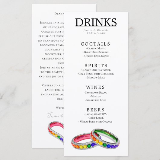 Menu 🌈 LGBT + texte charmant entrelacé dans la Fierté (Devant / Derrière)