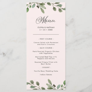 Menu Liage minimal Mariage rose pâle