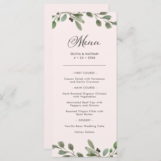 Menu Liage minimal | Mariage rose pâle (Devant / Derrière)