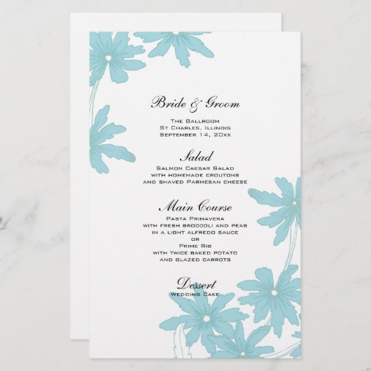 Menu Light Blue Daisies Wedding (Voorkant / Achterkant)
