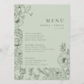 Menu Ligne Florale Art Sage Vert Mariage (Devant)
