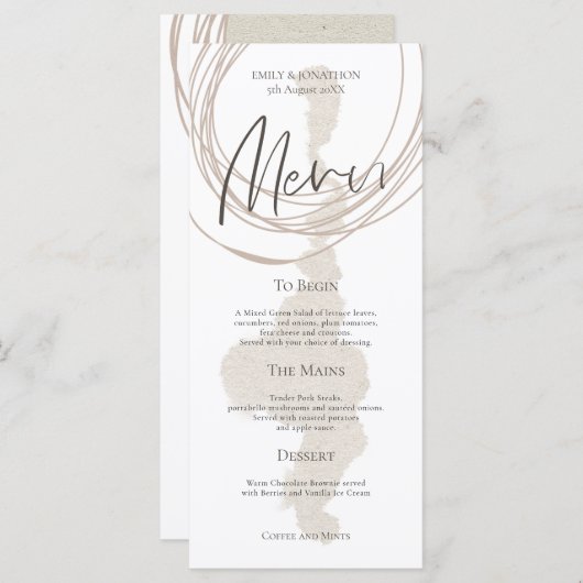 Menu Lignes circulaires d'art moderne forme Mariage bei (Devant / Derrière)