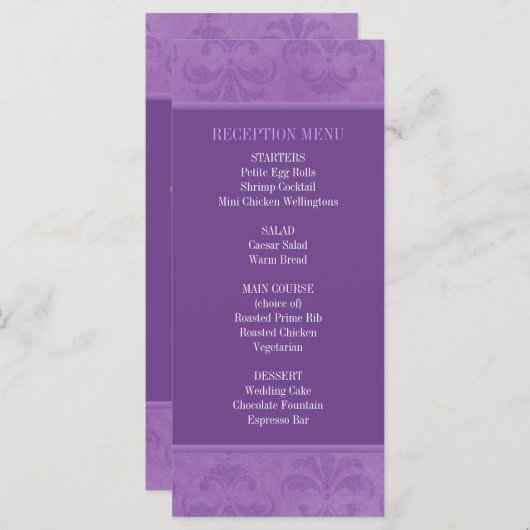 Menu lila Damask Wedding / Programma (Voorkant / Achterkant)