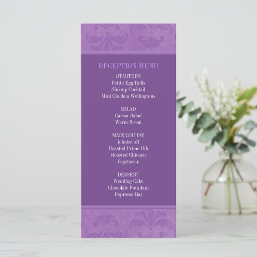 Menu lila Damask Wedding / Programma (Staand voorkant)