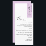 Menu Lilac Pink Personnalisé avec nom d'hôte Élégant<br><div class="desc">Pourquoi passer à l'endroit cartes et cartes de menu quand vous pouvez avoir un élégant menu tout-en-un personnalisé avec le nom de chaque invité, ou le nom de l'invité d'honneur! Contemporain, simple et élégant design avec belle calligraphie manuscrite moderne. La bande du coin supérieur droit est dans un ton rose...</div>