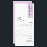 Menu Lilac Pink Personnalisé avec nom d'hôte Élégant<br><div class="desc">Pourquoi passer à l'endroit cartes et cartes de menu quand vous pouvez avoir un élégant menu tout-en-un personnalisé avec le nom de chaque invité, ou le nom de l'invité d'honneur! Contemporain, simple et élégant design avec belle calligraphie manuscrite moderne. La bande du coin supérieur droit est dans un ton rose...</div>